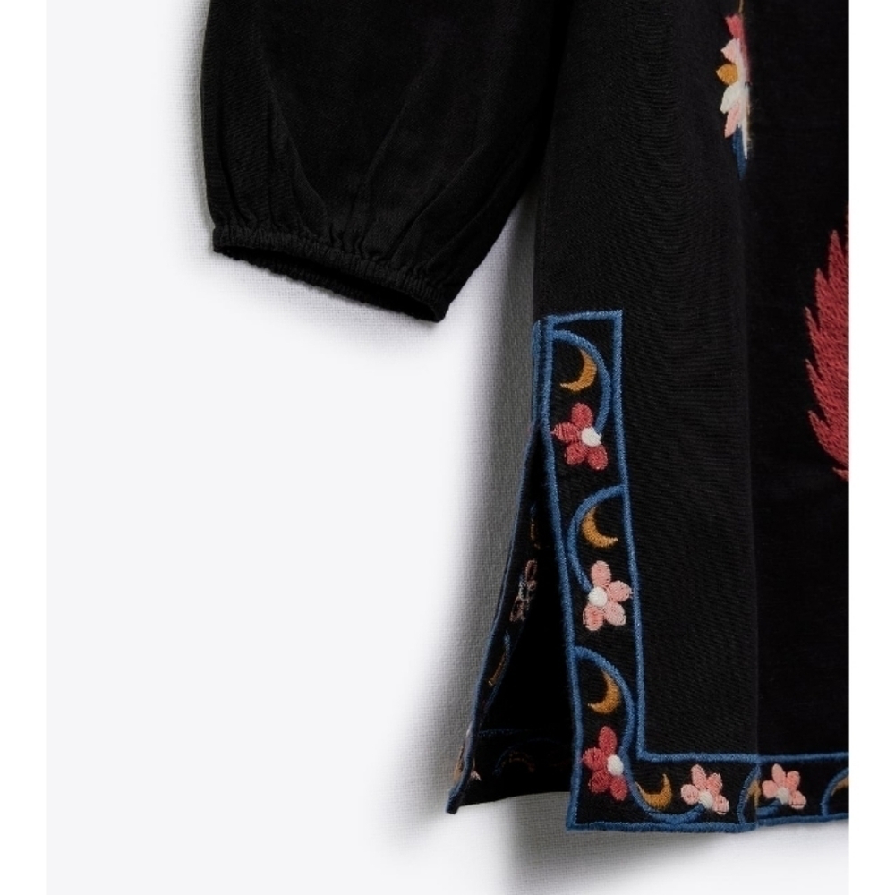 Zara Short Embroidered Cotton Linen Blend Dress Sz-M - Picture 6 of 10